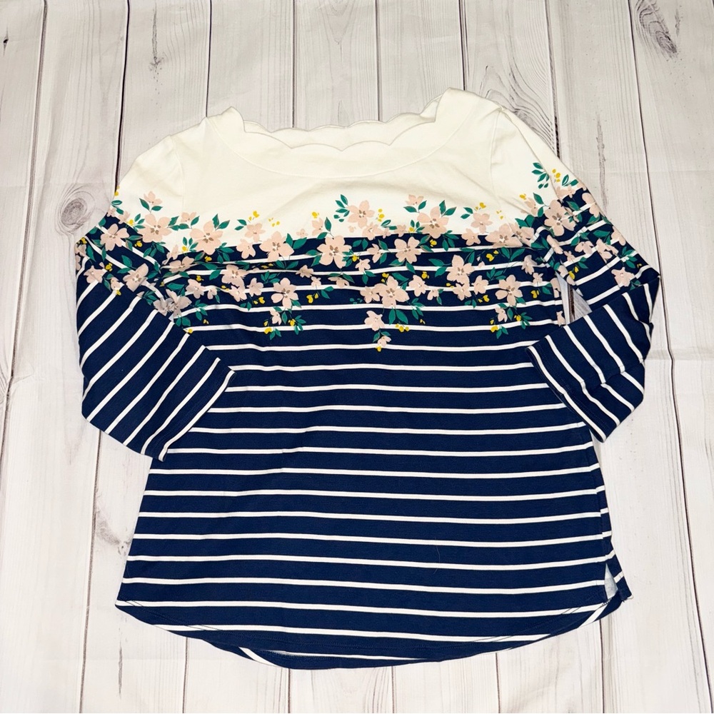 Floral Striped Blouse - Size Small